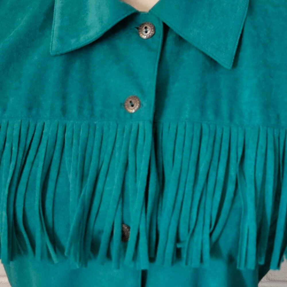Vintage Cowgirl Dress in Fringed Turquoise Ultrasuede - Picture 2 of 8